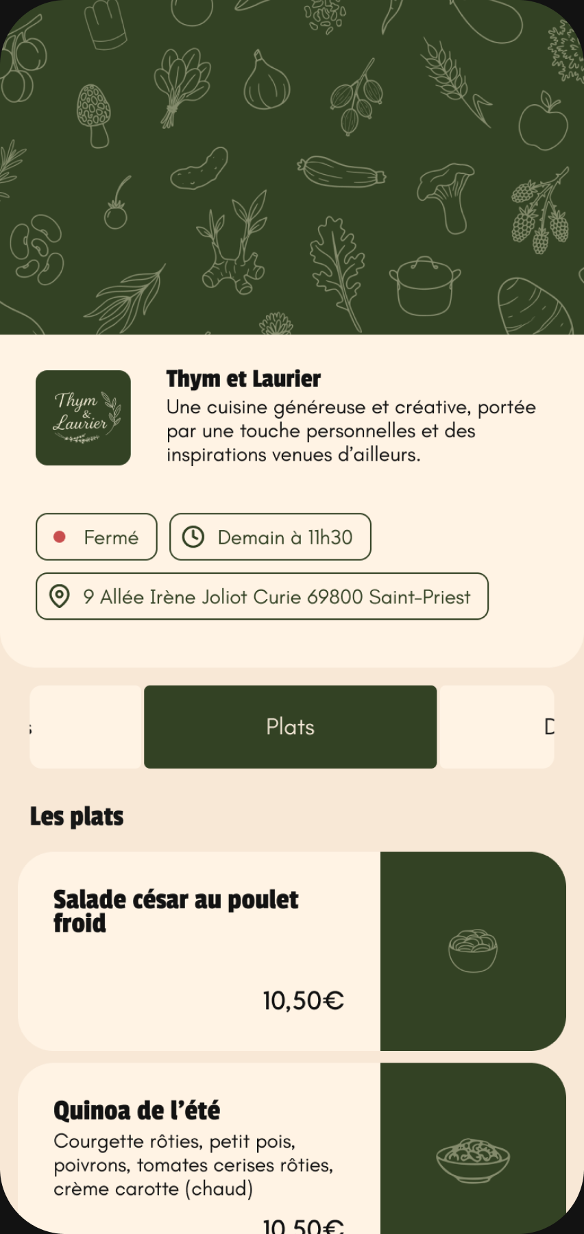 Menu click & collect Thym et Laurier