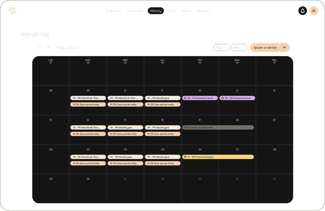 Planning synchronisé pour food truck